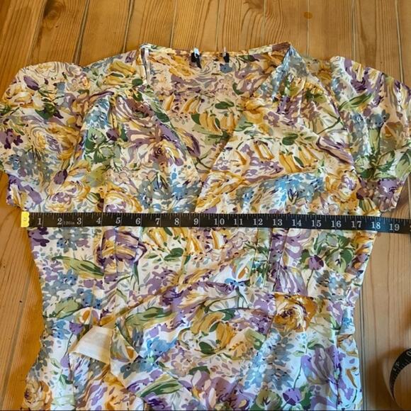 Lulus Feels Magical Ivory Floral Print Short Sleeve Wrap Maxi Dress - Picture 3 of 12